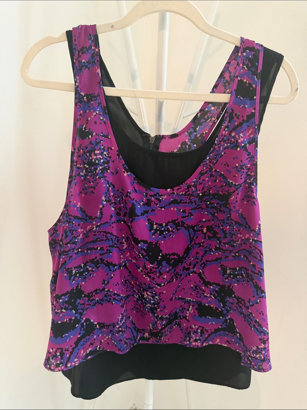 BCBGeneration Purple and Black Printed Layered Tank